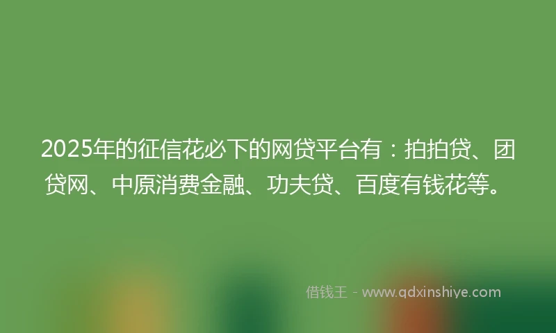 2025年的征信花必下的网贷平台有：拍拍贷、团贷网、中原消费金融、功夫贷、百度有钱花等。