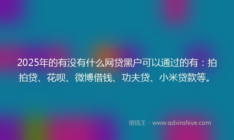 2025年的有没有什么网贷黑户可以通过的有：拍拍贷、花呗、微博借钱、功夫贷、小米贷款等。