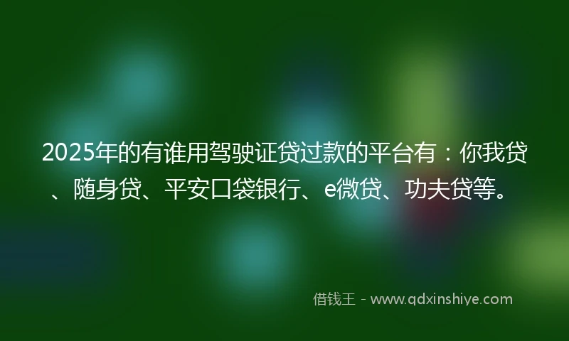 2025年的有谁用驾驶证贷过款的平台有：你我贷、随身贷、平安口袋银行、e微贷、功夫贷等。