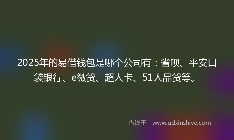 2025年的易借钱包是哪个公司有：省呗、平安口袋银行、e微贷、超人卡、51人品贷等。