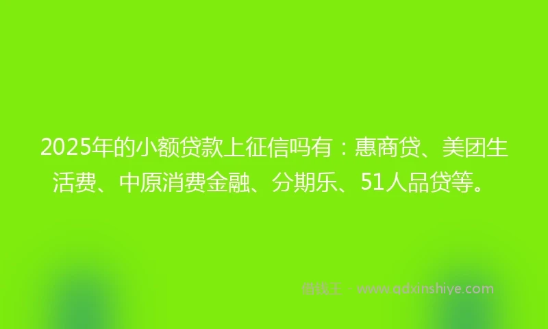 2025年的小额贷款上征信吗有：惠商贷、美团生活费、中原消费金融、分期乐、51人品贷等。