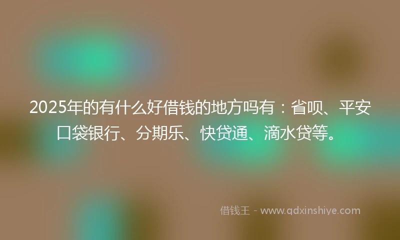 2025年的有什么好借钱的地方吗有：省呗、平安口袋银行、分期乐、快贷通、滴水贷等。