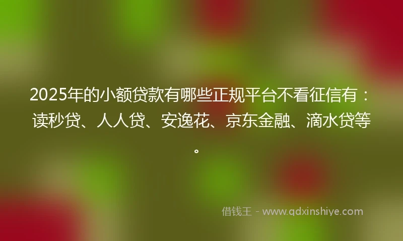 2025年的小额贷款有哪些正规平台不看征信有：读秒贷、人人贷、安逸花、京东金融、滴水贷等。