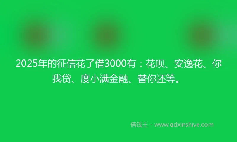 2025年的征信花了借3000有：花呗、安逸花、你我贷、度小满金融、替你还等。