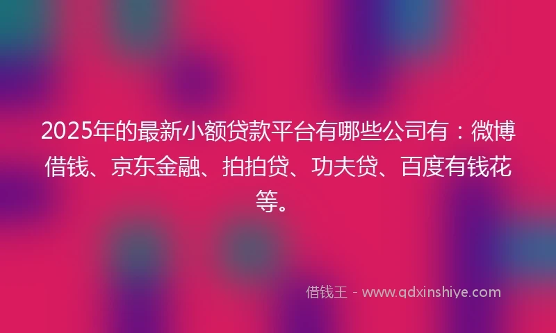 2025年的最新小额贷款平台有哪些公司有:微博借钱、京东金融、拍拍贷、功夫贷、百度有钱花等。