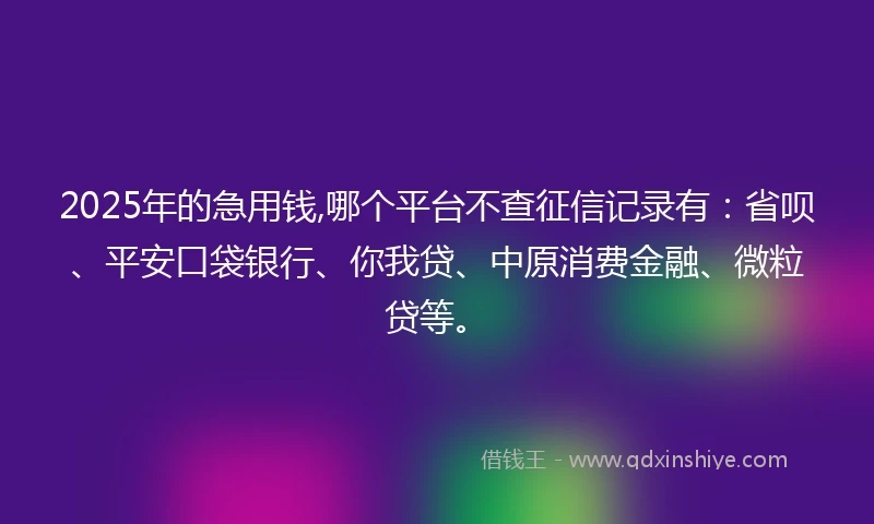 2025年的急用钱,哪个平台不查征信记录有：省呗、平安口袋银行、你我贷、中原消费金融、微粒贷等。