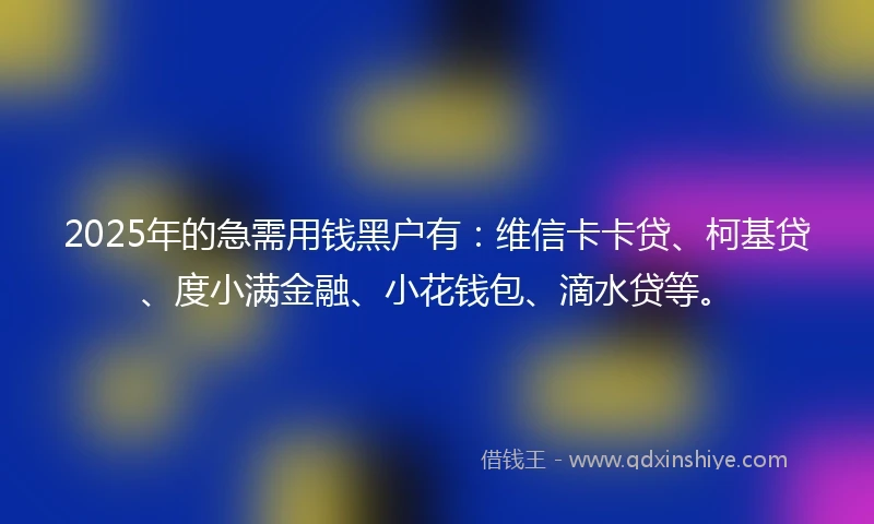 2025年的急需用钱黑户有：维信卡卡贷、柯基贷、度小满金融、小花钱包、滴水贷等。