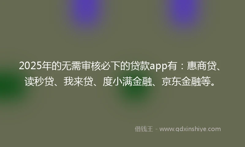 2025年的无需审核必下的贷款app有：惠商贷、读秒贷、我来贷、度小满金融、京东金融等。