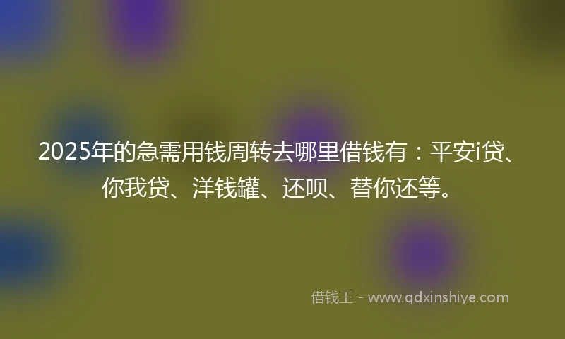 2025年的急需用钱周转去哪里借钱有：平安i贷、你我贷、洋钱罐、还呗、替你还等。