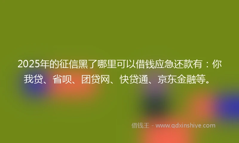 2025年的征信黑了哪里可以借钱应急还款有：你我贷、省呗、团贷网、快贷通、京东金融等。