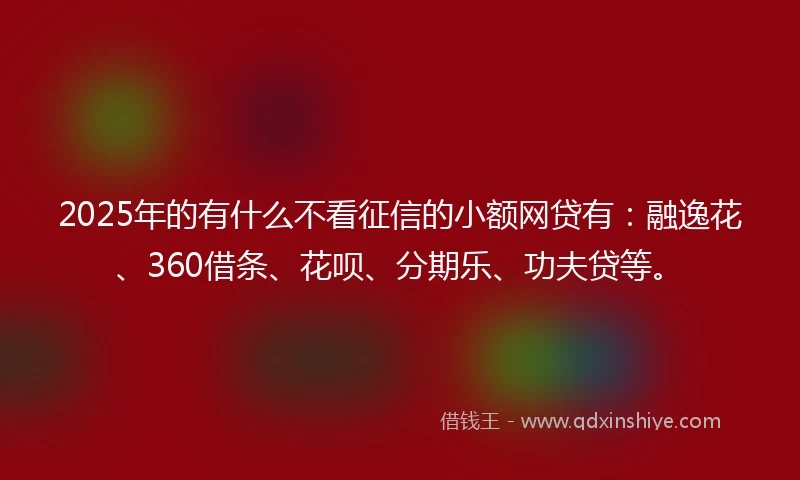 2025年的有什么不看征信的小额网贷有：融逸花、360借条、花呗、分期乐、功夫贷等。