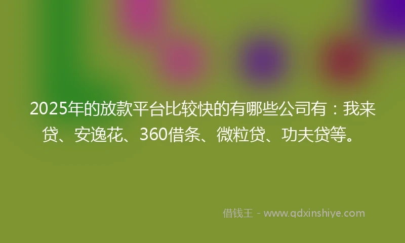2025年的放款平台比较快的有哪些公司有：我来贷、安逸花、360借条、微粒贷、功夫贷等。