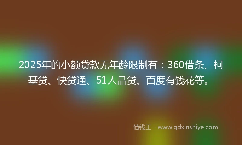 2025年的小额贷款无年龄限制有：360借条、柯基贷、快贷通、51人品贷、百度有钱花等。