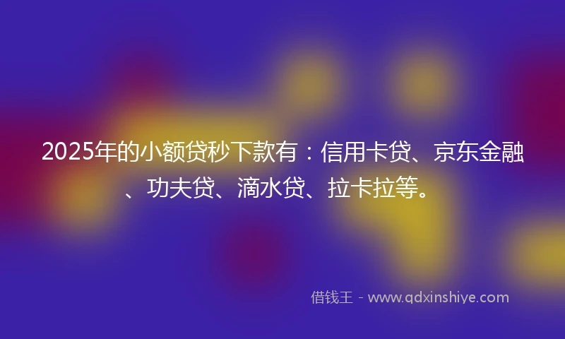 2025年的小额贷秒下款有：信用卡贷、京东金融、功夫贷、滴水贷、拉卡拉等。
