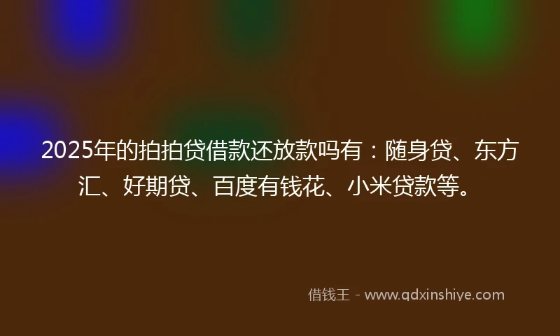 2025年的拍拍贷借款还放款吗有：随身贷、东方汇、好期贷、百度有钱花、小米贷款等。