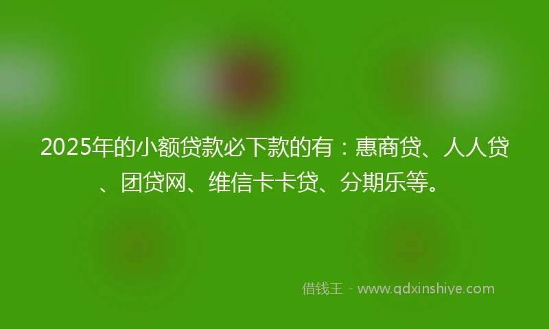 2025年的小额贷款必下款的有:惠商贷、人人贷、团贷网、维信卡卡贷、分期乐等。
