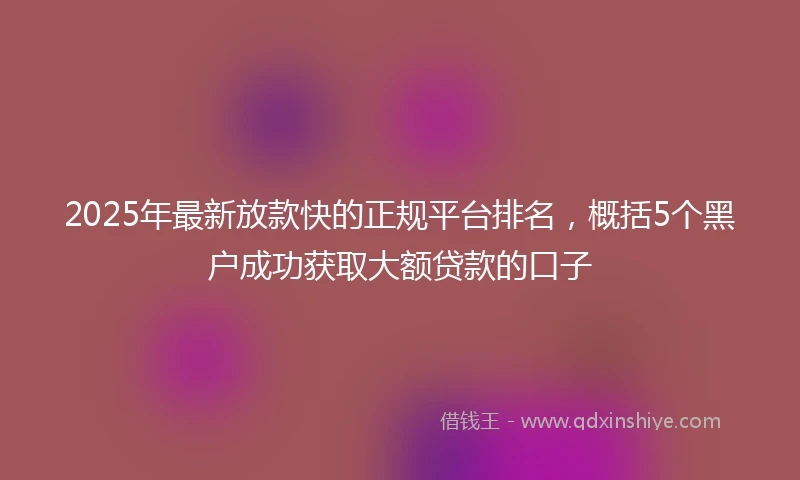 2025年最新放款快的正规平台排名，概括5个黑户成功获取大额贷款的口子