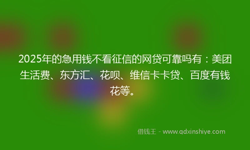 2025年的急用钱不看征信的网贷可靠吗有：美团生活费、东方汇、花呗、维信卡卡贷、百度有钱花等。