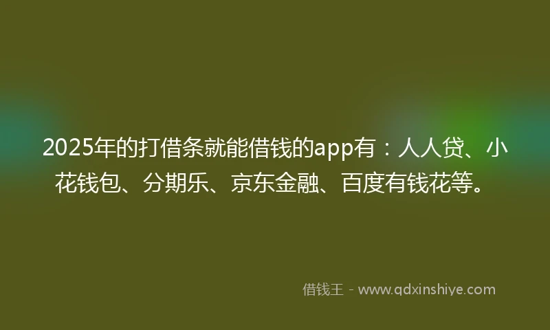 2025年的打借条就能借钱的app有：人人贷、小花钱包、分期乐、京东金融、百度有钱花等。
