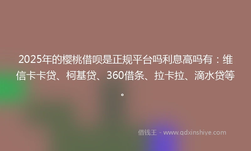 2025年的樱桃借呗是正规平台吗利息高吗有：维信卡卡贷、柯基贷、360借条、拉卡拉、滴水贷等。