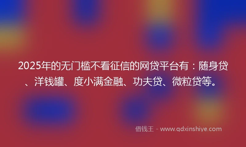 2025年的无门槛不看征信的网贷平台有：随身贷、洋钱罐、度小满金融、功夫贷、微粒贷等。