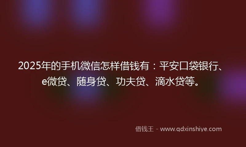 2025年的手机微信怎样借钱有：平安口袋银行、e微贷、随身贷、功夫贷、滴水贷等。