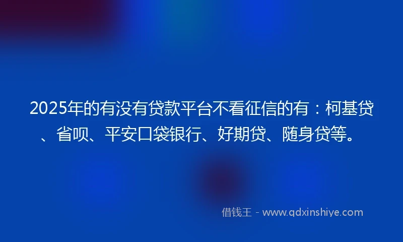 2025年的有没有贷款平台不看征信的有：柯基贷、省呗、平安口袋银行、好期贷、随身贷等。