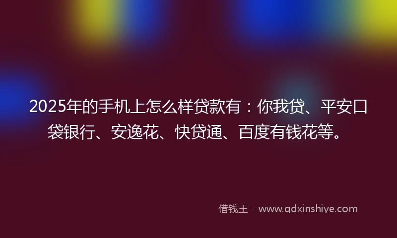 2025年的手机上怎么样贷款有：你我贷、平安口袋银行、安逸花、快贷通、百度有钱花等。