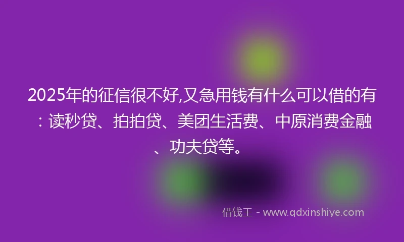 2025年的征信很不好,又急用钱有什么可以借的有：读秒贷、拍拍贷、美团生活费、中原消费金融、功夫贷等。