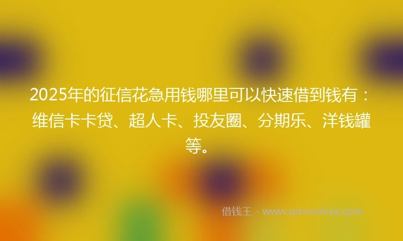 2025年的征信花急用钱哪里可以快速借到钱有：维信卡卡贷、超人卡、投友圈、分期乐、洋钱罐等。