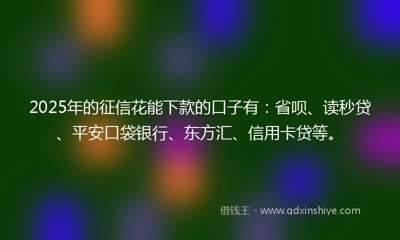 2025年的征信花能下款的口子有：省呗、读秒贷、平安口袋银行、东方汇、信用卡贷等。