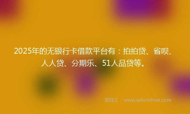 2025年的无银行卡借款平台有：拍拍贷、省呗、人人贷、分期乐、51人品贷等。