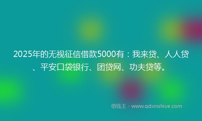 2025年的无视征信借款5000有：我来贷、人人贷、平安口袋银行、团贷网、功夫贷等。