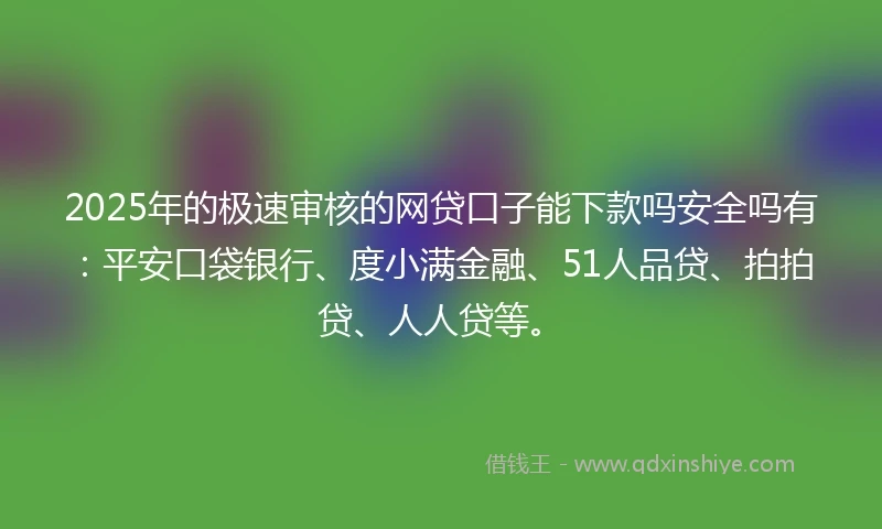 2025年的极速审核的网贷口子能下款吗安全吗有：平安口袋银行、度小满金融、51人品贷、拍拍贷、人人贷等。