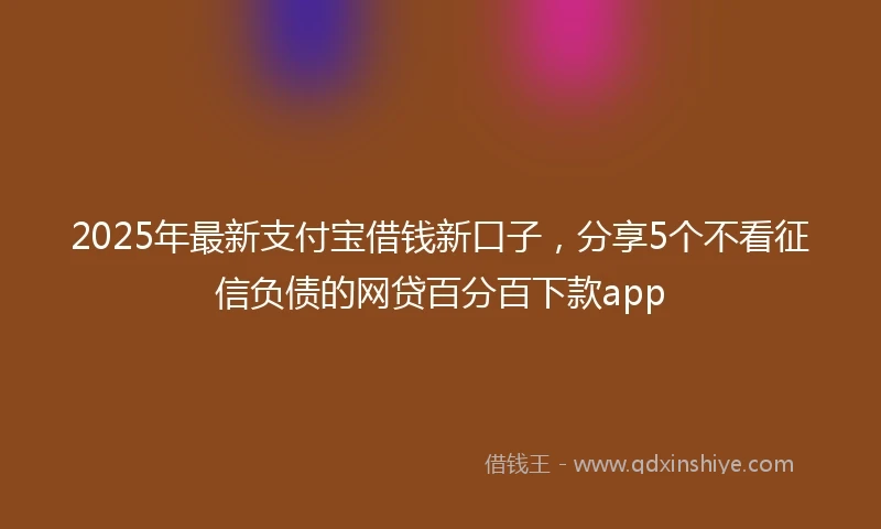 2025年最新支付宝借钱新口子，分享5个不看征信负债的网贷百分百下款app