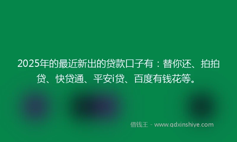2025年的最近新出的贷款口子有：替你还、拍拍贷、快贷通、平安i贷、百度有钱花等。