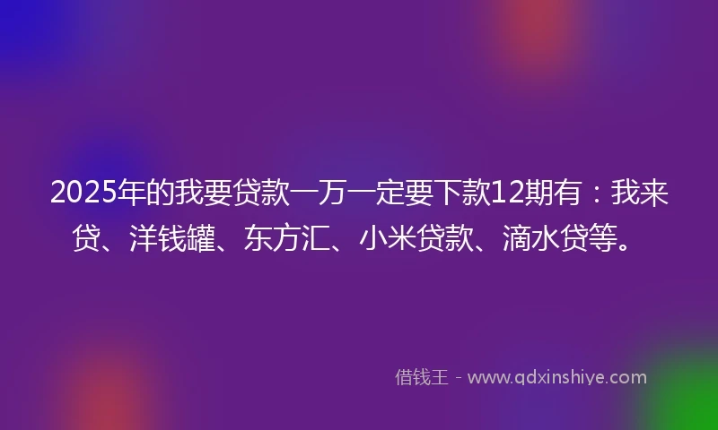 2025年的我要贷款一万一定要下款12期有：我来贷、洋钱罐、东方汇、小米贷款、滴水贷等。