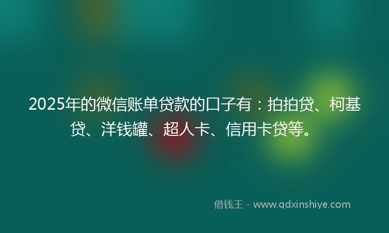 2025年的微信账单贷款的口子有：拍拍贷、柯基贷、洋钱罐、超人卡、信用卡贷等。