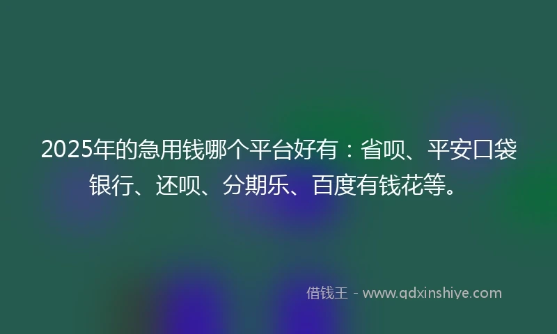 2025年的急用钱哪个平台好有：省呗、平安口袋银行、还呗、分期乐、百度有钱花等。