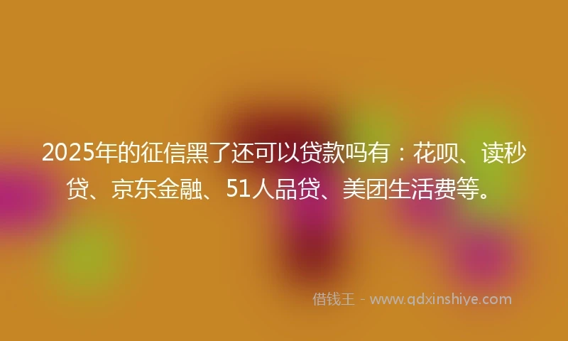 2025年的征信黑了还可以贷款吗有：花呗、读秒贷、京东金融、51人品贷、美团生活费等。
