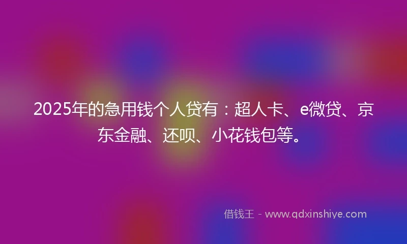 2025年的急用钱个人贷有：超人卡、e微贷、京东金融、还呗、小花钱包等。