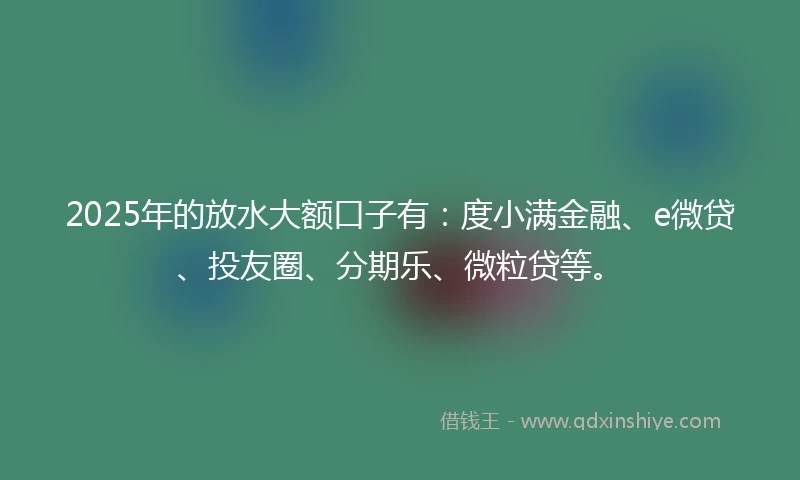 2025年的放水大额口子有：度小满金融、e微贷、投友圈、分期乐、微粒贷等。