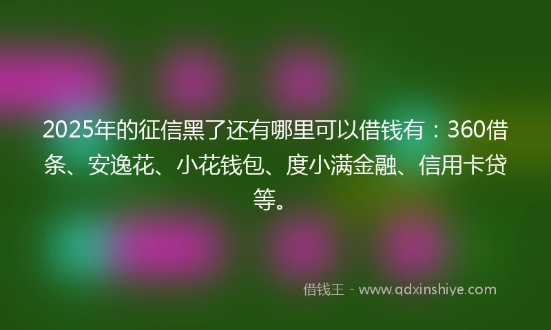 2025年的征信黑了还有哪里可以借钱有：360借条、安逸花、小花钱包、度小满金融、信用卡贷等。