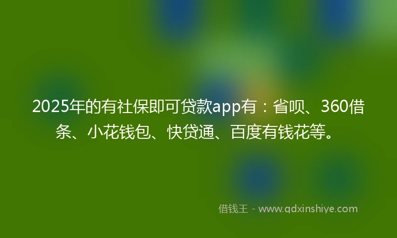2025年的有社保即可贷款app有：省呗、360借条、小花钱包、快贷通、百度有钱花等。