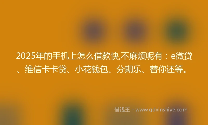 2025年的手机上怎么借款快,不麻烦呢有：e微贷、维信卡卡贷、小花钱包、分期乐、替你还等。