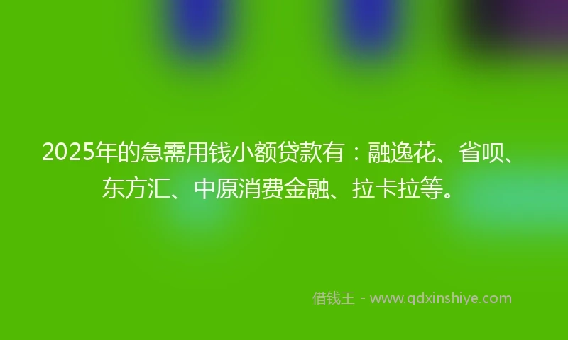 2025年的急需用钱小额贷款有：融逸花、省呗、东方汇、中原消费金融、拉卡拉等。