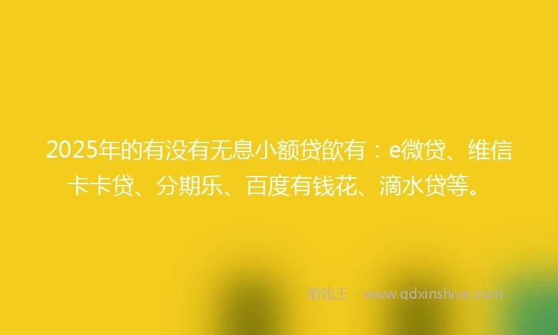 2025年的有没有无息小额贷欿有：e微贷、维信卡卡贷、分期乐、百度有钱花、滴水贷等。