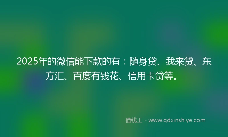 2025年的微信能下款的有：随身贷、我来贷、东方汇、百度有钱花、信用卡贷等。
