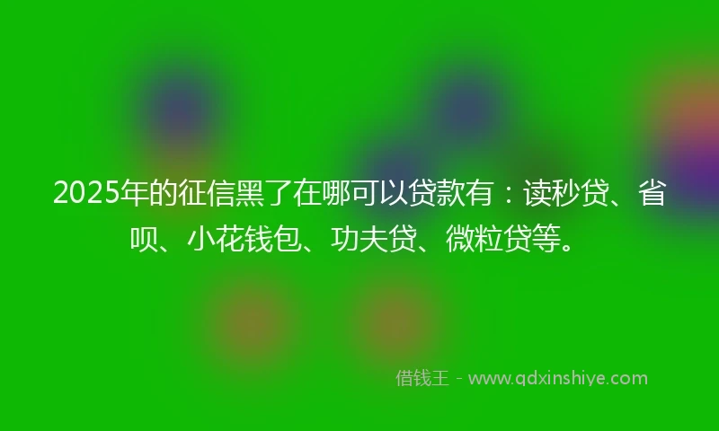 2025年的征信黑了在哪可以贷款有：读秒贷、省呗、小花钱包、功夫贷、微粒贷等。