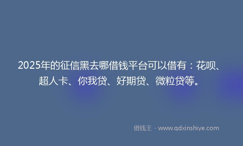 2025年的征信黑去哪借钱平台可以借有：花呗、超人卡、你我贷、好期贷、微粒贷等。